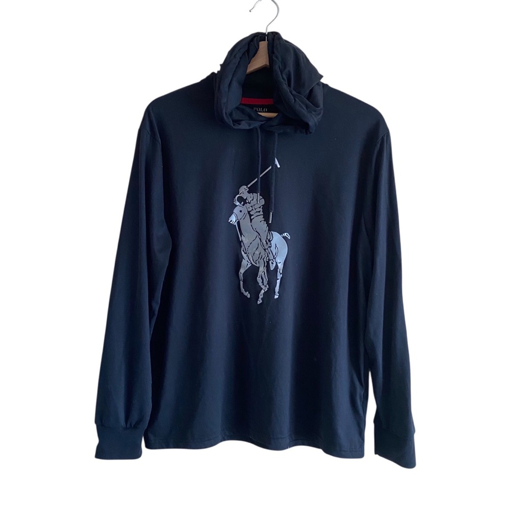 Polo Ralph Lauren Performance Pullover Hoodie Men Medium Blue Big Pony Preppy